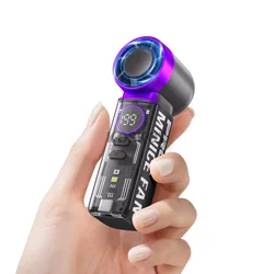 Compact Multi - Speed Portable Fan with LED Display & Flashlight, USB Rechargeable, Includes Lanyard for Easy Travel and Makeup Application (Grey)