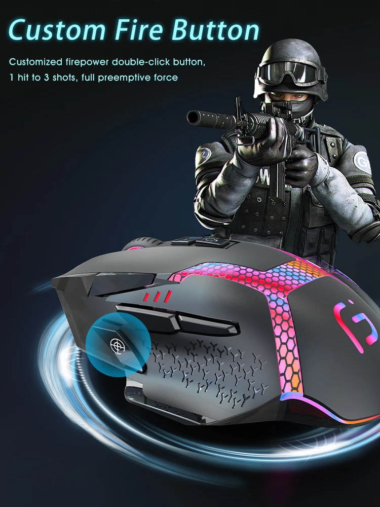 Mouse sem Fio para Jogos Programável para Gamer Ratos Laptop pc Rgb Bluetooth 2.4g 12800 Dpi - Imagem 6