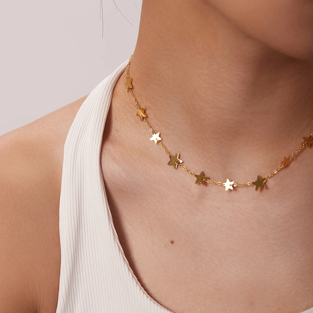 Stainless Steel Clavicle Chain Necklace | Charm Gold Star Necklace - Star -