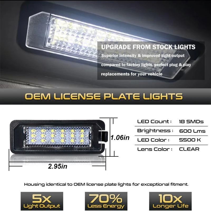 12V LED Number Plate Lamp For Porsche 987 Boxster Cayenne 911 Carrera Turbo 991