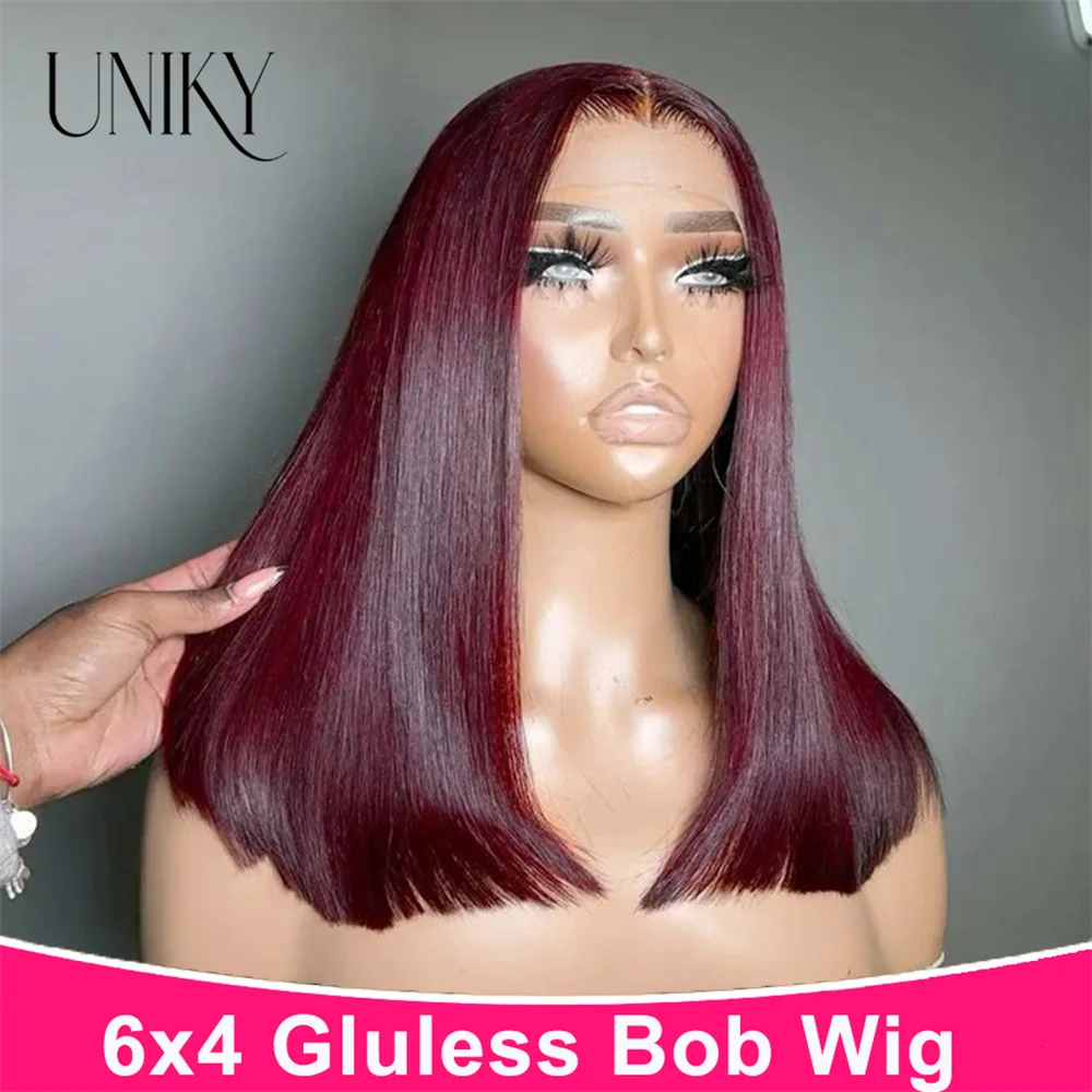 

Unikyhair Wear And Go Glueless Human Hair Wig Bob HD Lace Straight Short Bob 6x4 Lace Closure Pre Plucked Human Wigs Ready To Go