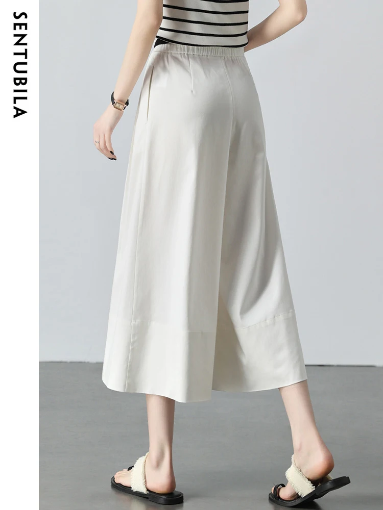 SENTUBILA Office Lady High Waist Pants for Women 2023 Summer Elegant Basics Calf-Length Casual Wide Leg Black Skirt Pants
