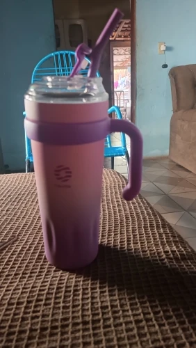 1.2L Isolierter Edelstahl-Kaffeebecher – Mit Griff, Strohhalm und Deckel für unterwegs photo review