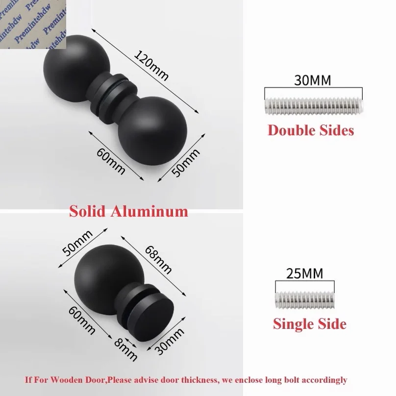 1Piece Solid Aluminum Alloy Ball Style Glass Door Knob Entrance Bath Shower Enclosure Rose Gold Black Shiny