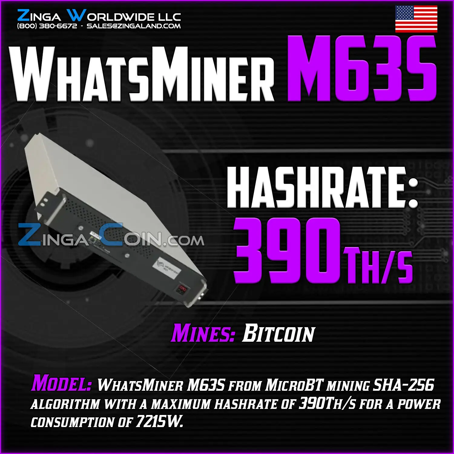 

WhatsMiner M63S 390T Bitcoin Miner MicroBT BTC Mining ASIC