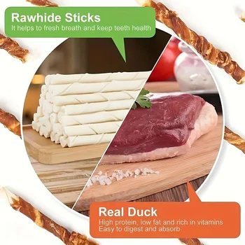 100g/500g(3.53oz/1.1LB) Duck Wrapped Rawhide Sticks, Dog Treats For Small, Medium, & Large Dog, Made With Real Duck, Rawhide 3
