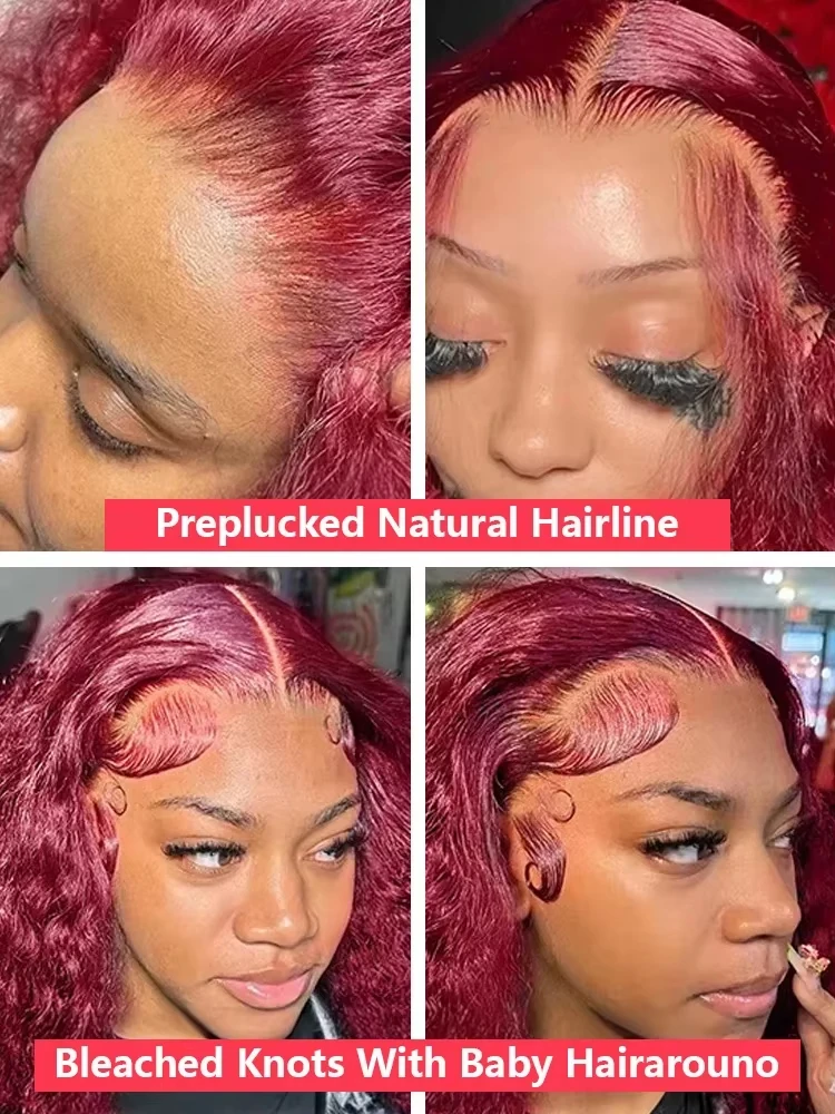 30 40 Inch Burgundy 99j Deep Wave Frontal Wig Colored Curly Human Hair Wigs 200 250 Density Hd Lace Frontal Human Hair Wigs 3