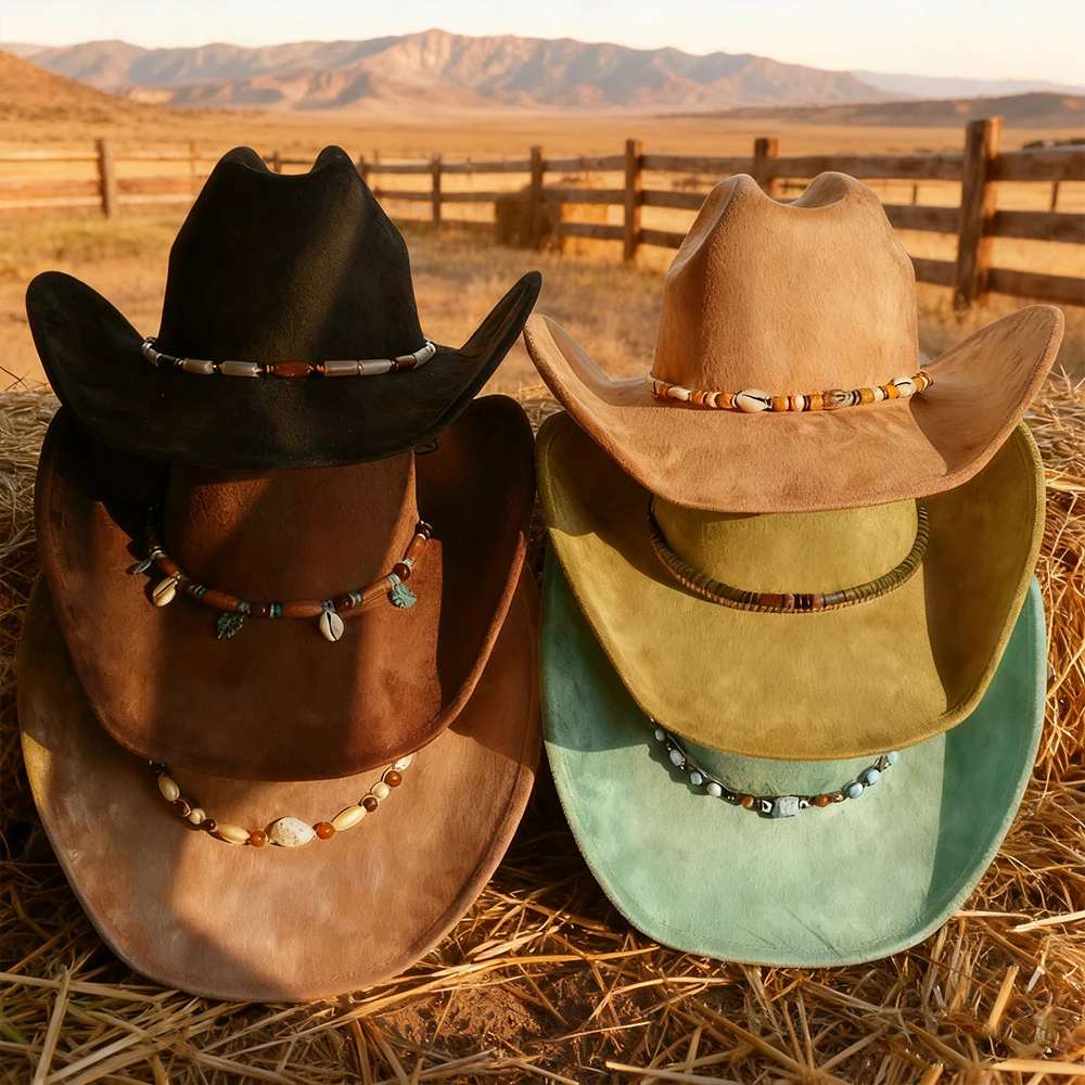 Nouveau grand bord Cowgirl Cowboy Vegan daim chapeau feutre Fedora chapeau pour femmes hommes classique et à la mode tout-match chapeau sombrero vaquero 1