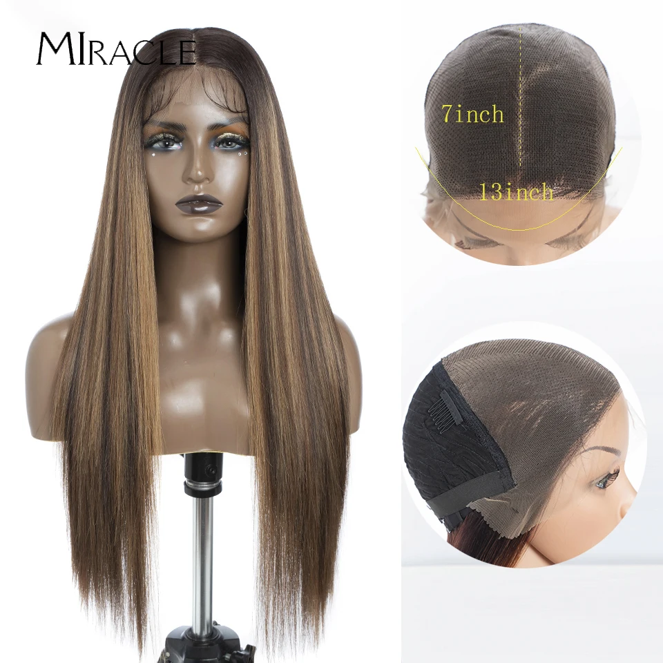 

MIRACLE 13X7 Lace Wig Straight Synthetic Lace Front Wig 30Inch Cosplay Wig Ombre Blonde Wigs For Women Fake Hair Heat Resistant