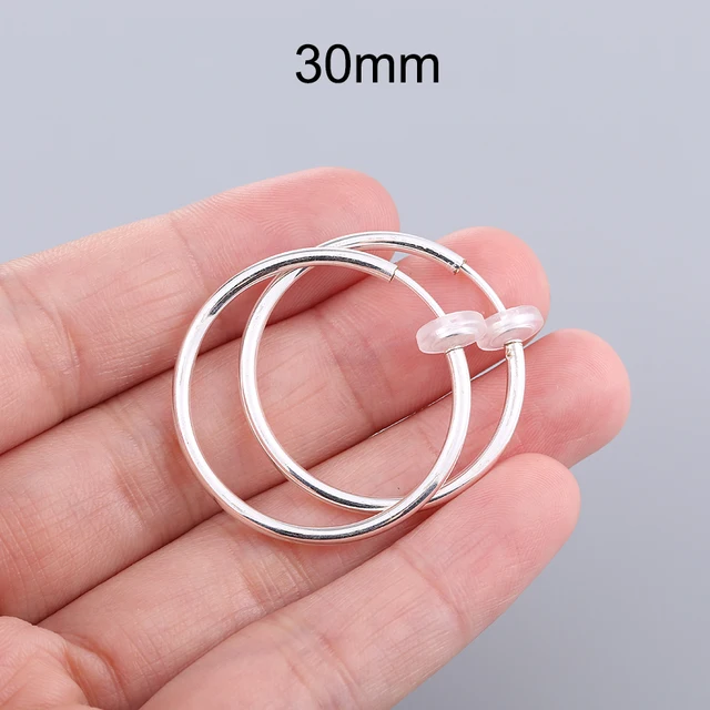 1 Pair Gold Silver Punk Hoop Earrings For Couple Fake Hoops Ear Clip Earrings Without Holes Ear Cuffs For Non Pierced Ears Silver 30mm