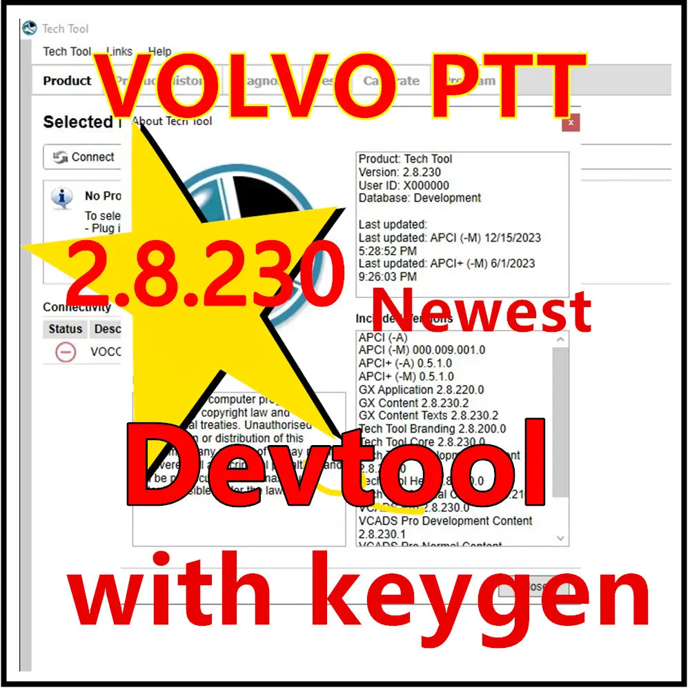 

2024 Premium Tech Tool 2.8.230 (PTT 2.8 / VCADS)(REAL Development) +Dev2tool+APCI Product History for volvo with developer tool