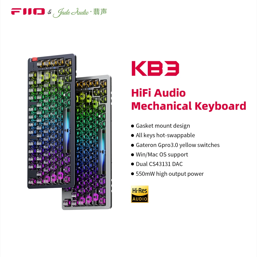 Fiio/jadeaudio kb3 75% mechanische tastatur hifi usb dac für pc 