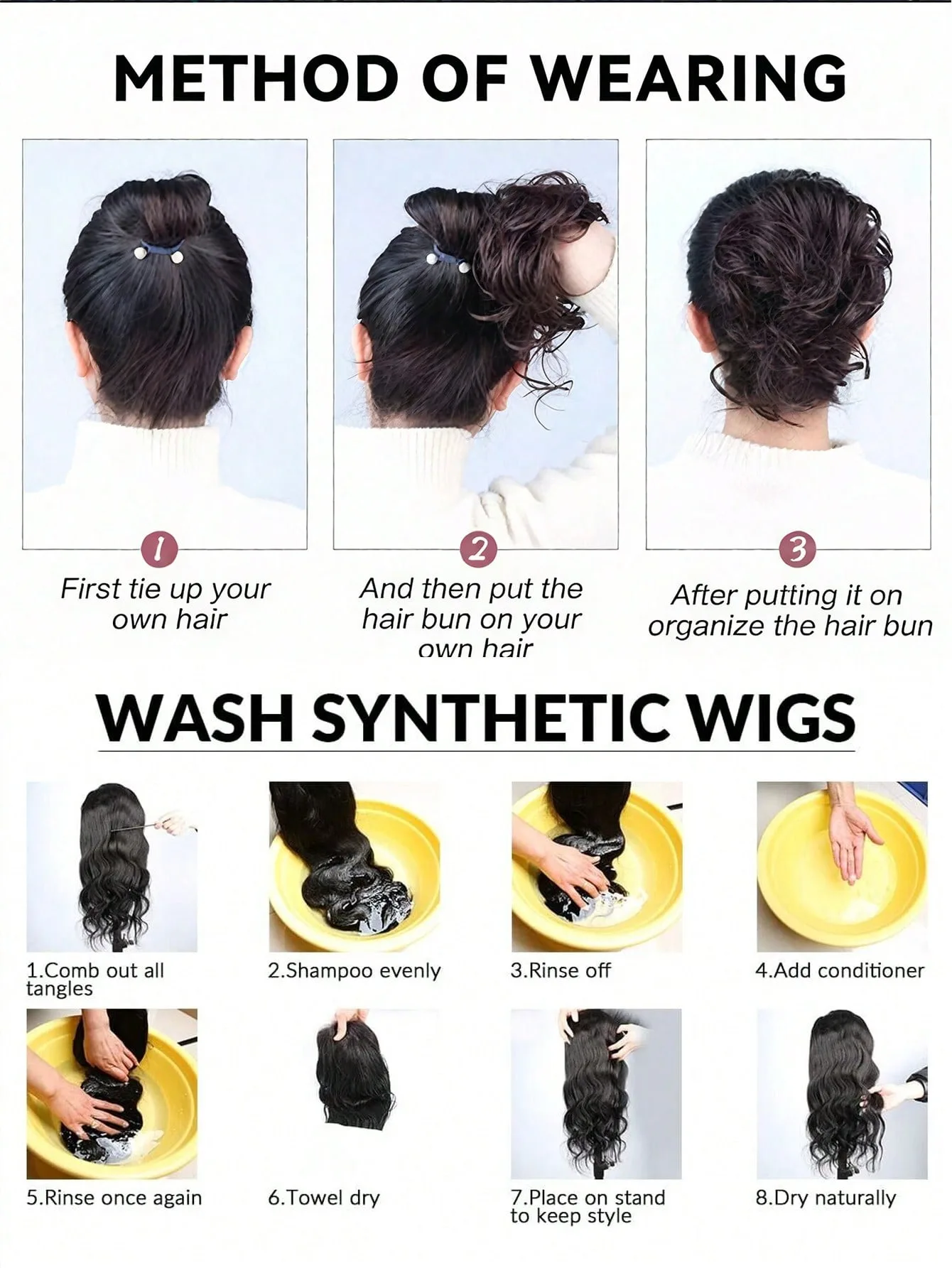 Chignon Sintetico Disordinato, Estensione per Capelli, Morbido, Ondulato, Riccio, con Elastico, in Fibra Resistente al Calore - immagine 6