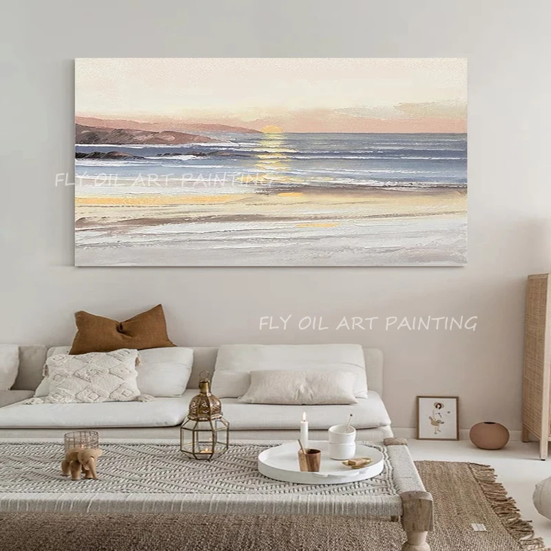 

100% Handmade ocean seaside with sunrise picture artwork picture wholesale product Oil painting on Canvas Art Classic Cuadros