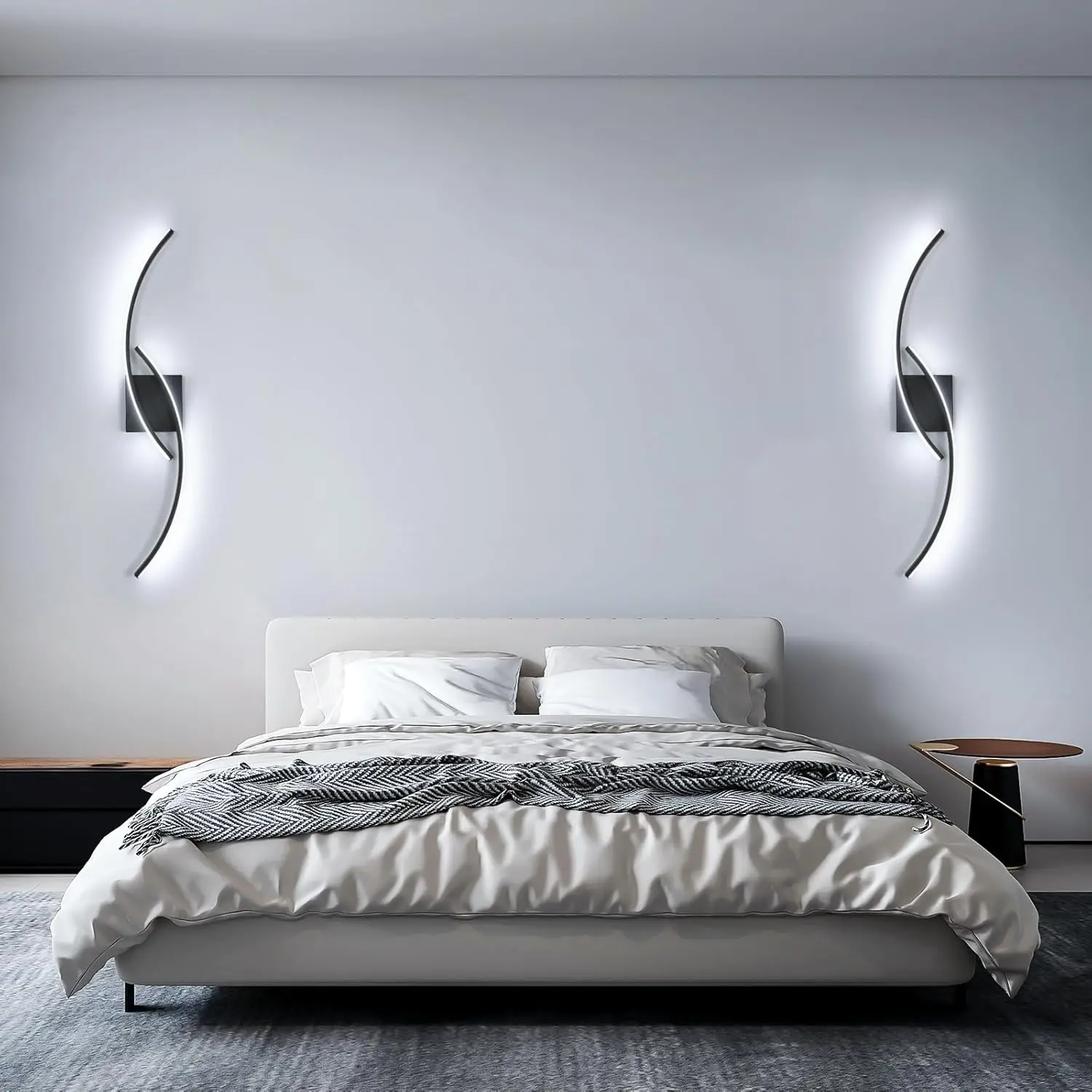LED Wall Applique, Black Interior Wall Lamp, Warm White Light 3000K Modern Curve for Bedroom, Living Room, Corridor, 3000K: 3 - 5 Days Free Delivery Only UK