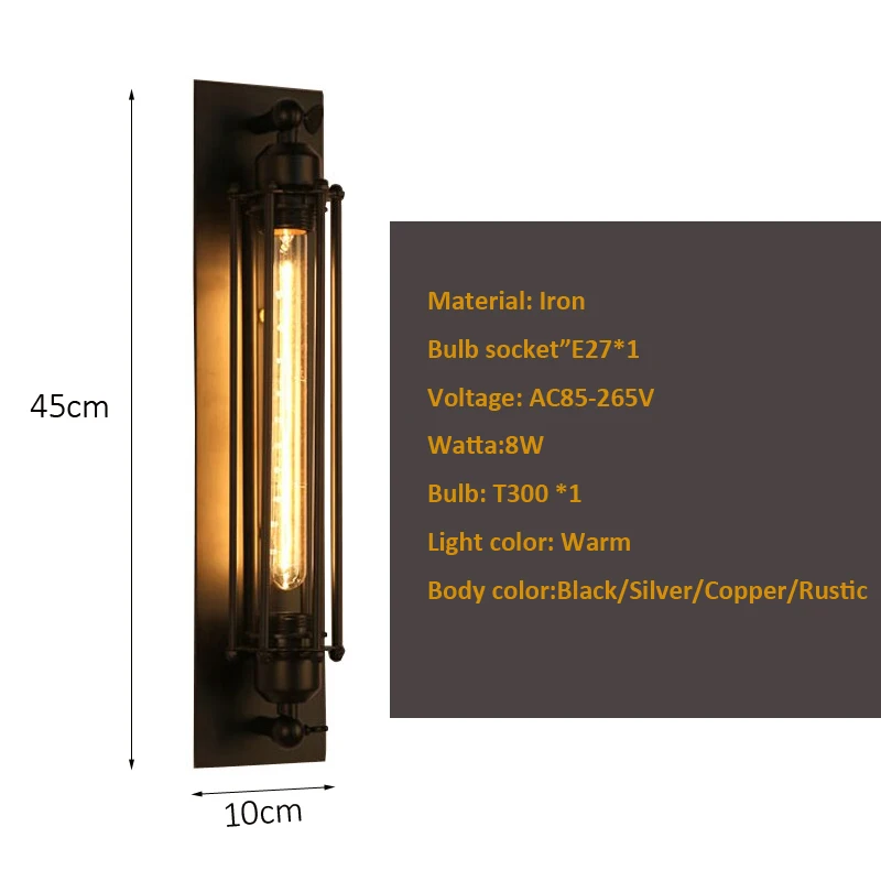 Lightess Vintage Wandlamp Zwart - E27 Fitting, Industriële Stijl, Met Trekkoord, Voor Binnen