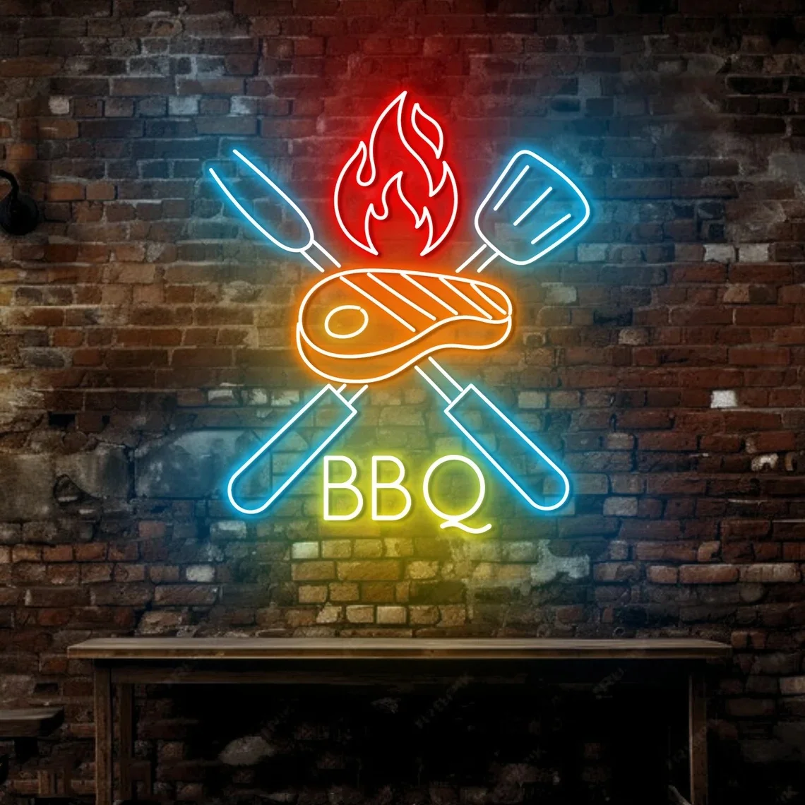 BBQ 네온 벽 사인, 바베큐 스테이크 정육점 그릴, 레스토랑 주방 벽 장식