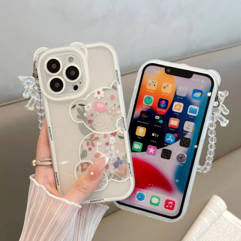 かわいい漫画 3D クマブレスレットソフトシリコン電話ケース iphone 15