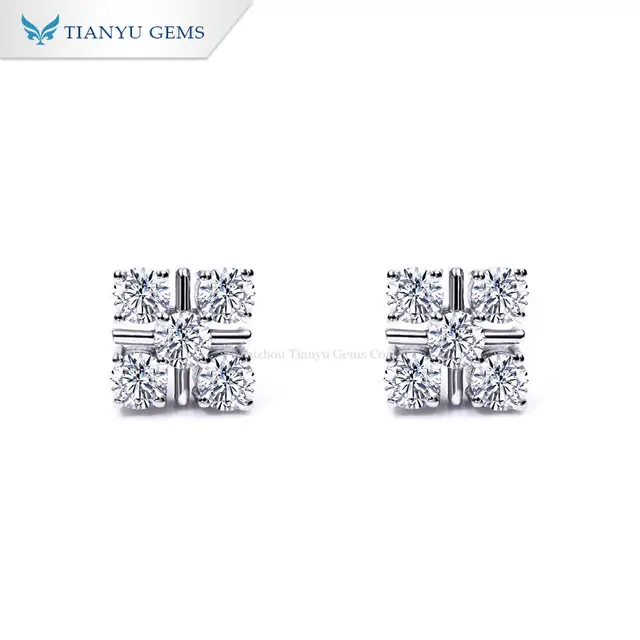 Tianyu Gems 1 Carat Moissanite S925 Square Stud Earrings Women Sterling Silver 18K Gold Plated Round Sparkle Stone Earrings Gift 2