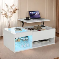Anajqaqia, table basse réglable en hauteur 100×55×35 cm, table basse de salon avec bande lumineuse LED, table basse en verre trempé, table basse moderne minimaliste, table basse, table d'appoint de canapé, blanc 6
