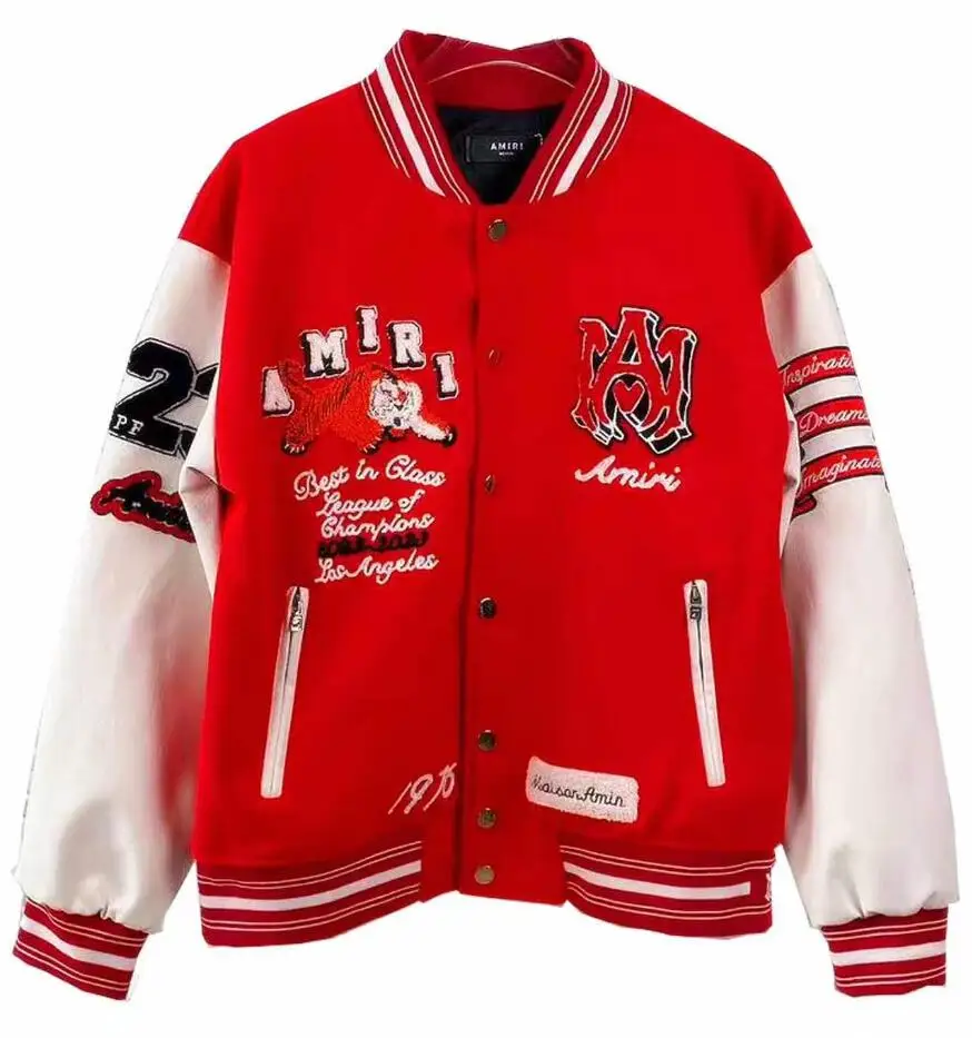 

Fashion Wool Bomber Jacket In Red For Women New Men Tiger Patch Varsity Jacket Fashion Bomber Jacket