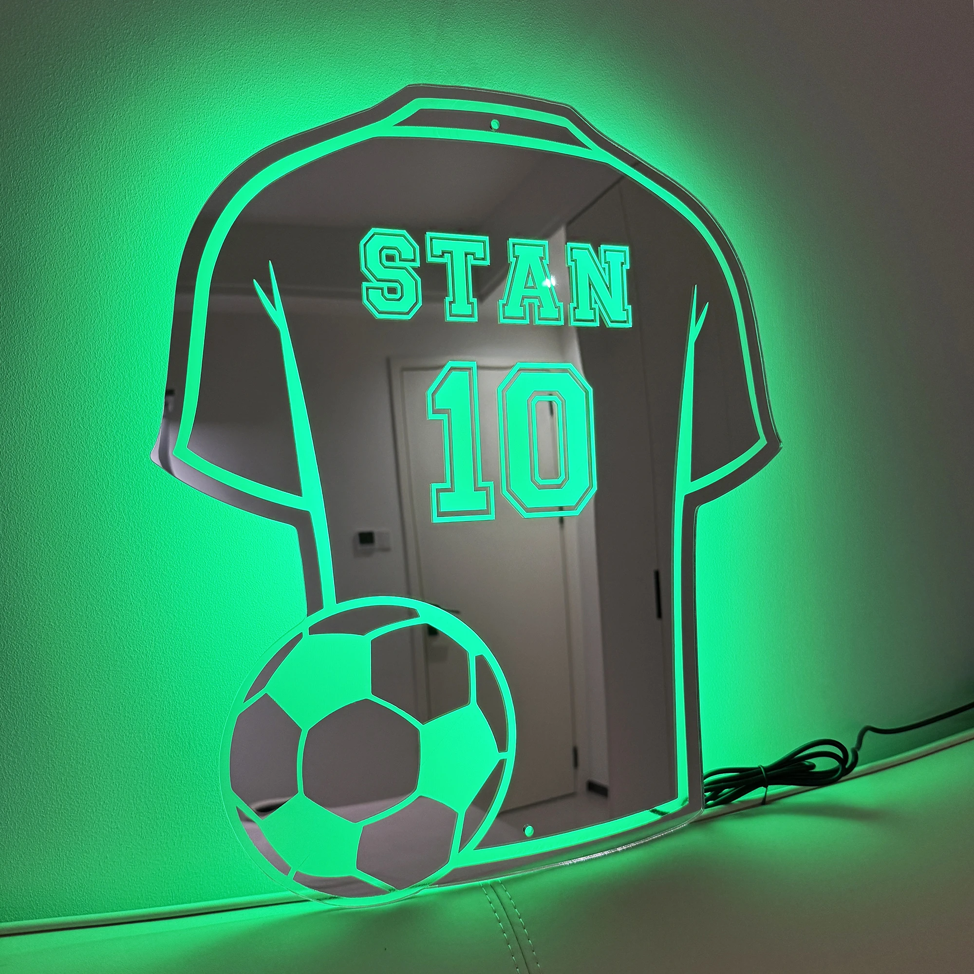 Football Shirt LED Mirror Personalized Acrylic Gift for Dad Man Cave Wall Decor Christmas/Birthday/Father's Day