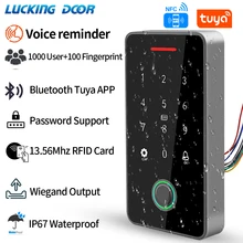 Bluetooth tuya app backlight toque 13.56mhz rfid cartão de controle acesso teclado abridor fechadura da porta wg saída ip67 watreproof