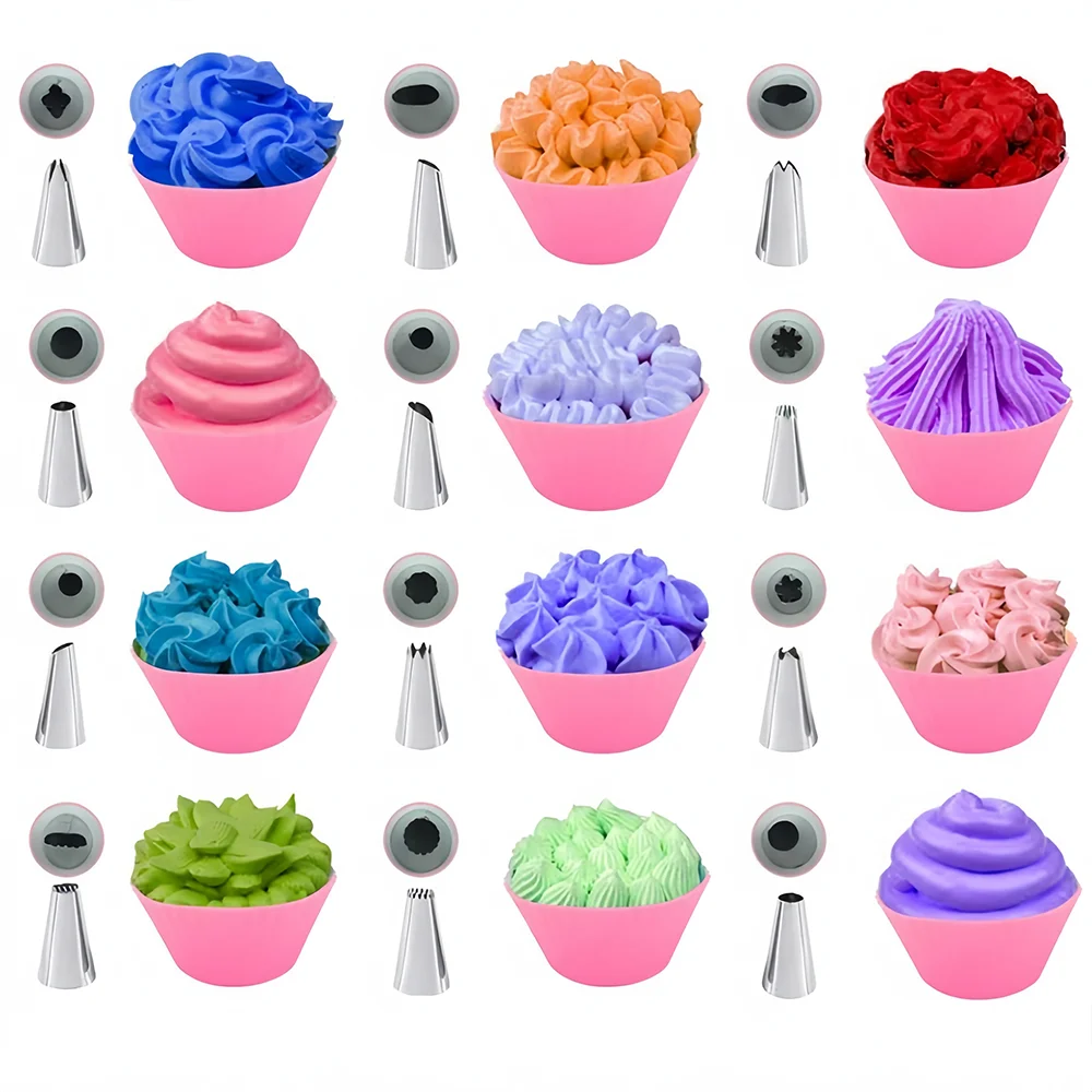 Cake Decorating Tools Set 34PCS 10 Disposable Pastry Sleeves 2 Reusable EVA Piping Bags 430 Stainless Steel Pastry Nozzles cake decorating tip set,baking supplies,cake icing nozzles,baking nozzle set,cake decorating nozzle set,pastry bag set