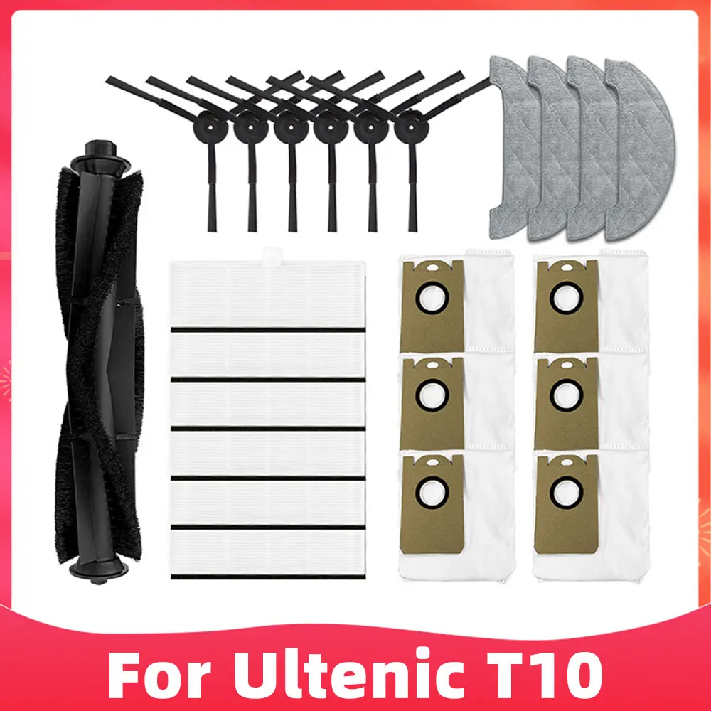 Kit Ricambi Per Ultenic T10 Lite – 11 Pezzi: 1 Spazzola Principale, 6 Laterali, 4 Filtri HEPA