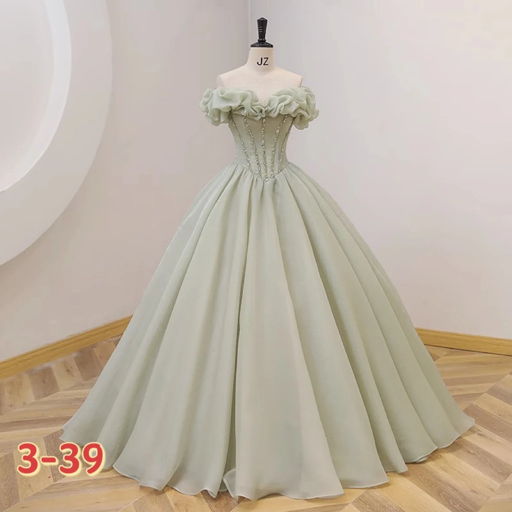 

New style one shoulder green evening dress