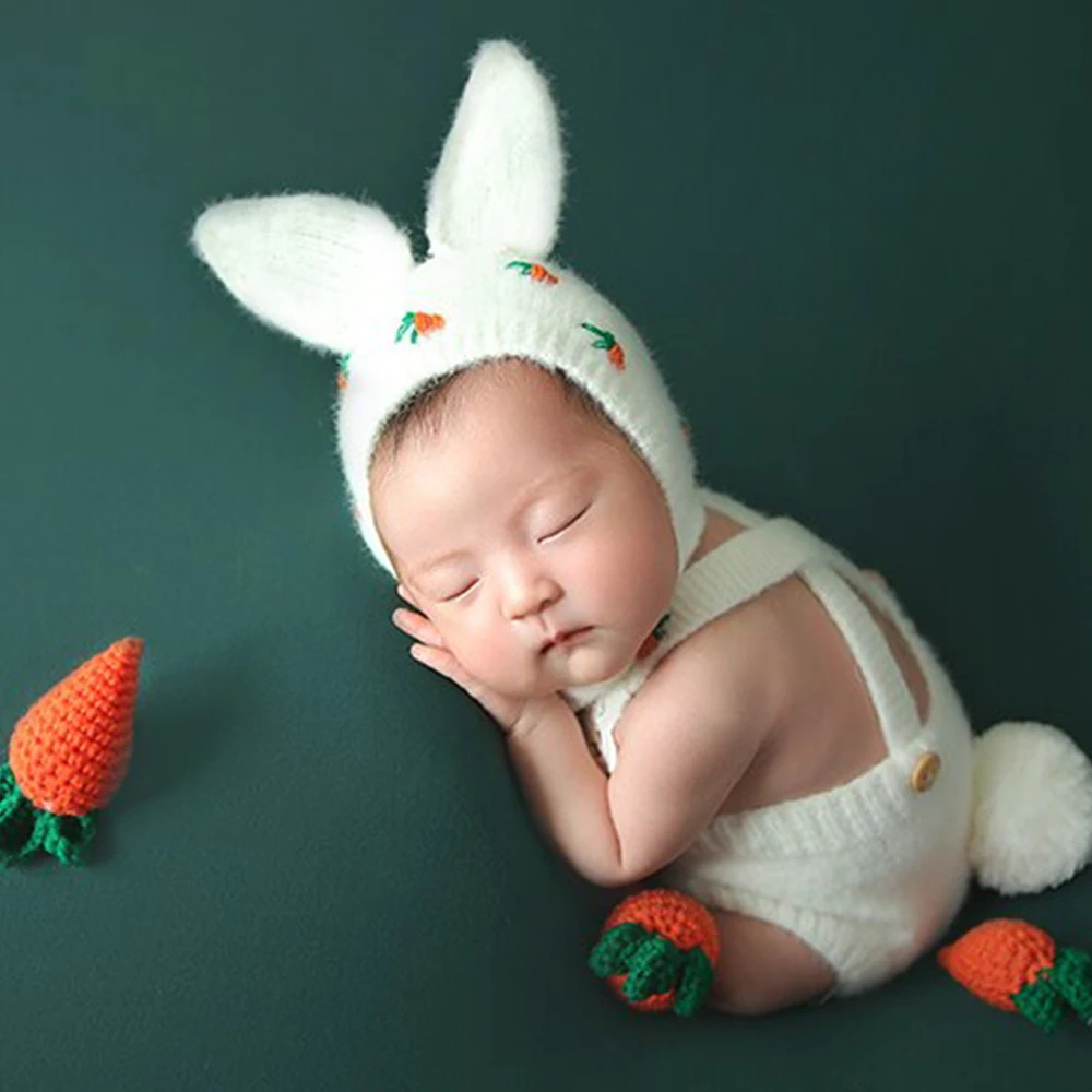 newborn-photography-props-knitted-wool-baby-girl-boy-outfit-romper-jumpsuit-rabbit-ear-hat-photoshooting-clothing