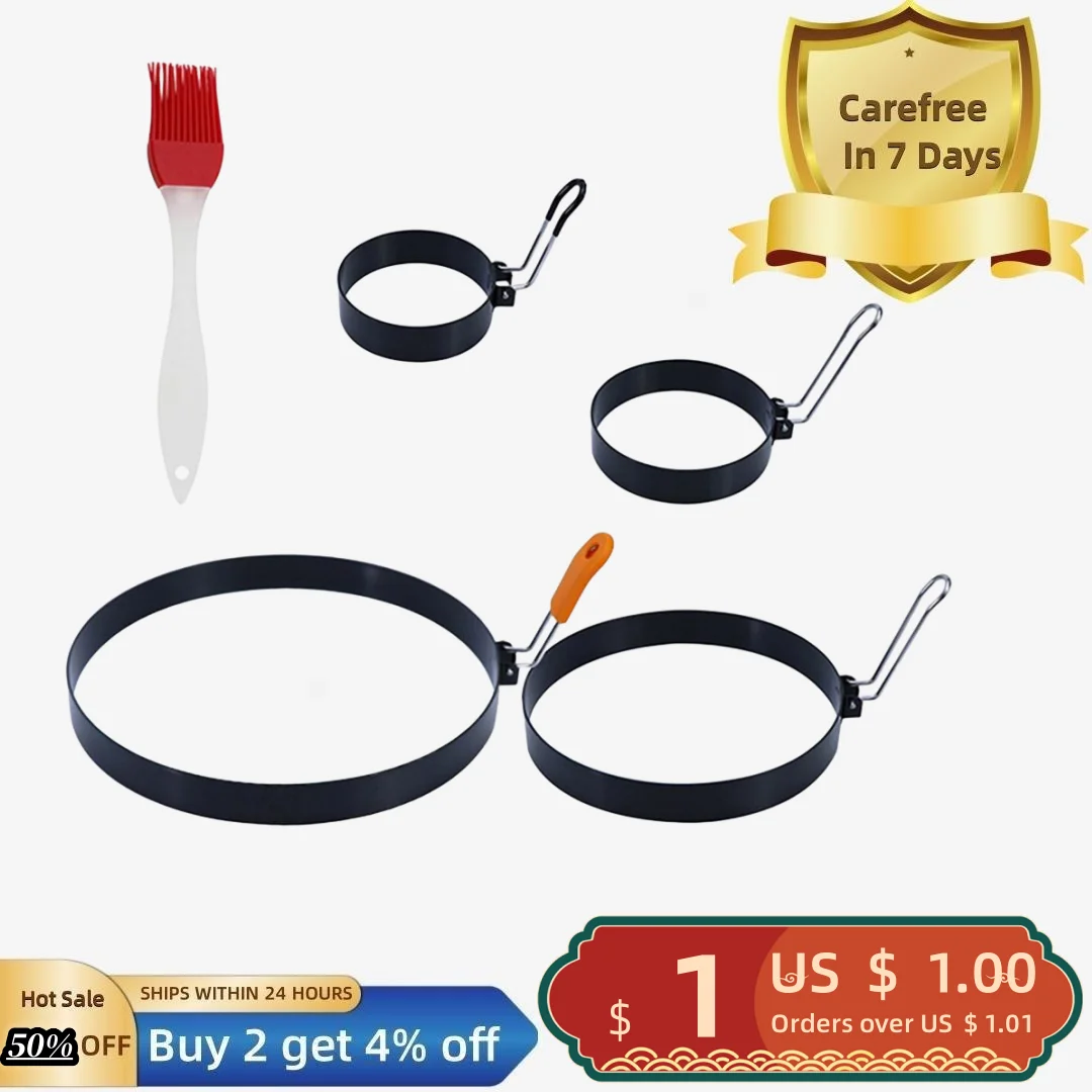 

1 Set Egg Ring Stainless Steel Mold with Silicone Handle Round Egg Mold for Home Kitchen Restaurant