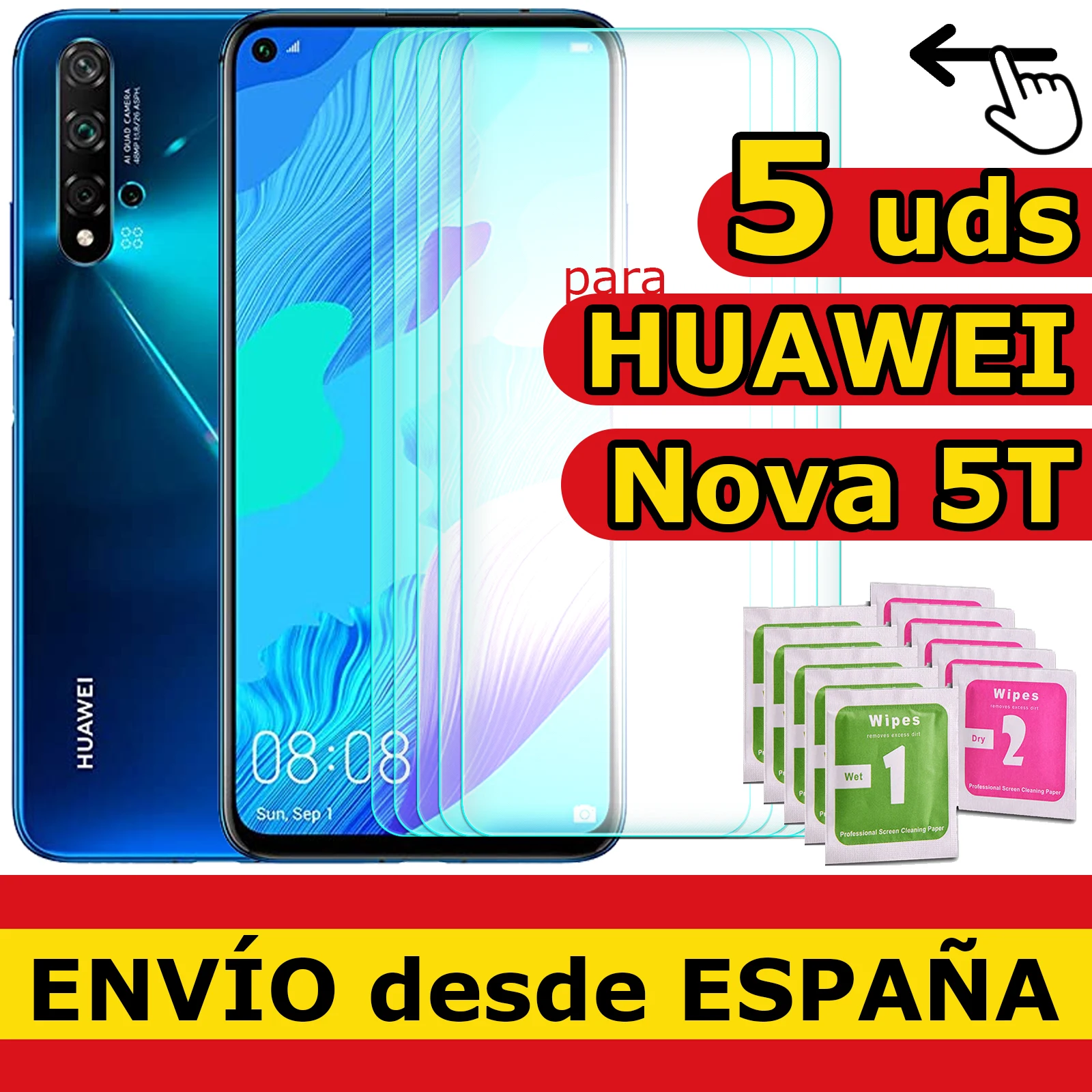 Pellicola Vetro Temperato Per Huawei Nova 5T Protezione Qualità Premium 9H 0.33Mm 5 Pezzi
