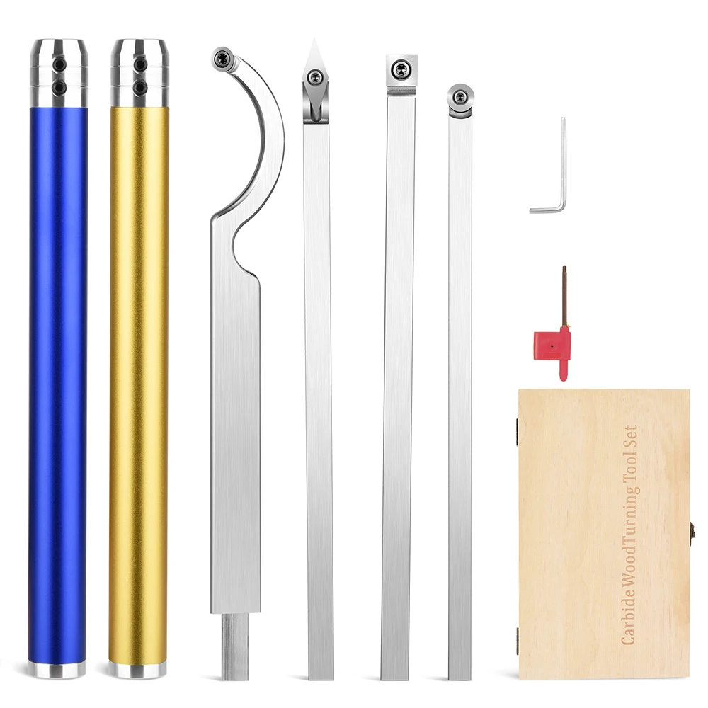 6 in1 Carbide Woodturning Tool Set Wood Turning Chisel Kit with Cutting Inserts & Box for Lathe Woodworking Tools Accessories woodturning tool set
