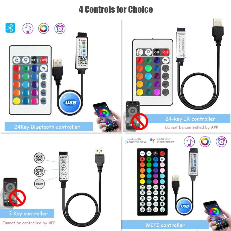 1-30M Led Strip Lights Bluetooth APP Control RGB LED Lights for TV USB 5V WIFI Led Tape for TV Backlight Room Party Decoration 5