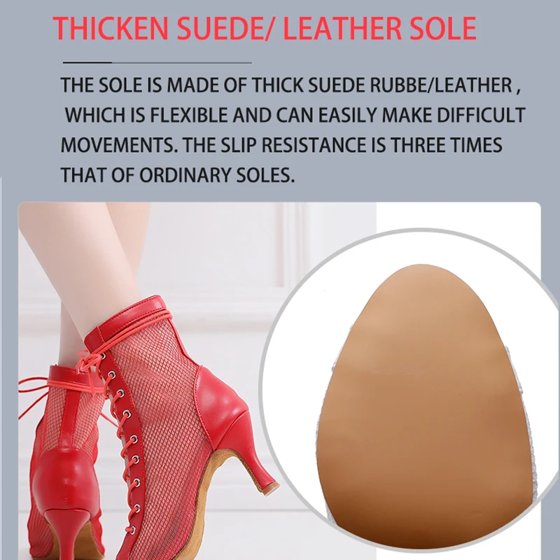 Woman Beige Latin Dance Boots For Girls Lace Up Pratice Dance Heels For Women Soft Bottom Ballroom Shoes Cuban 7cm/7.5cm/9cm