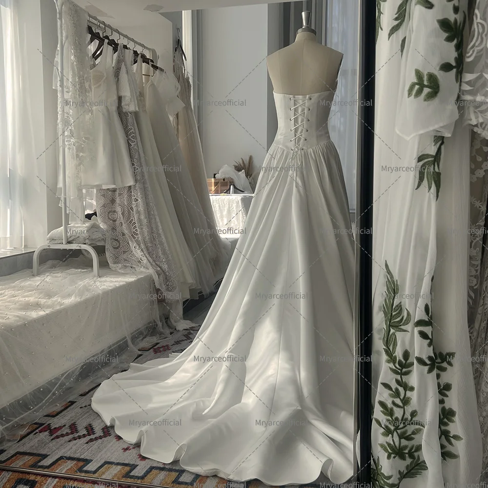 Mryarce 2025 Trends Basque Waist Elegant Wedding Dresses Strapless Silk Satin A Line Bridal Gowns 3