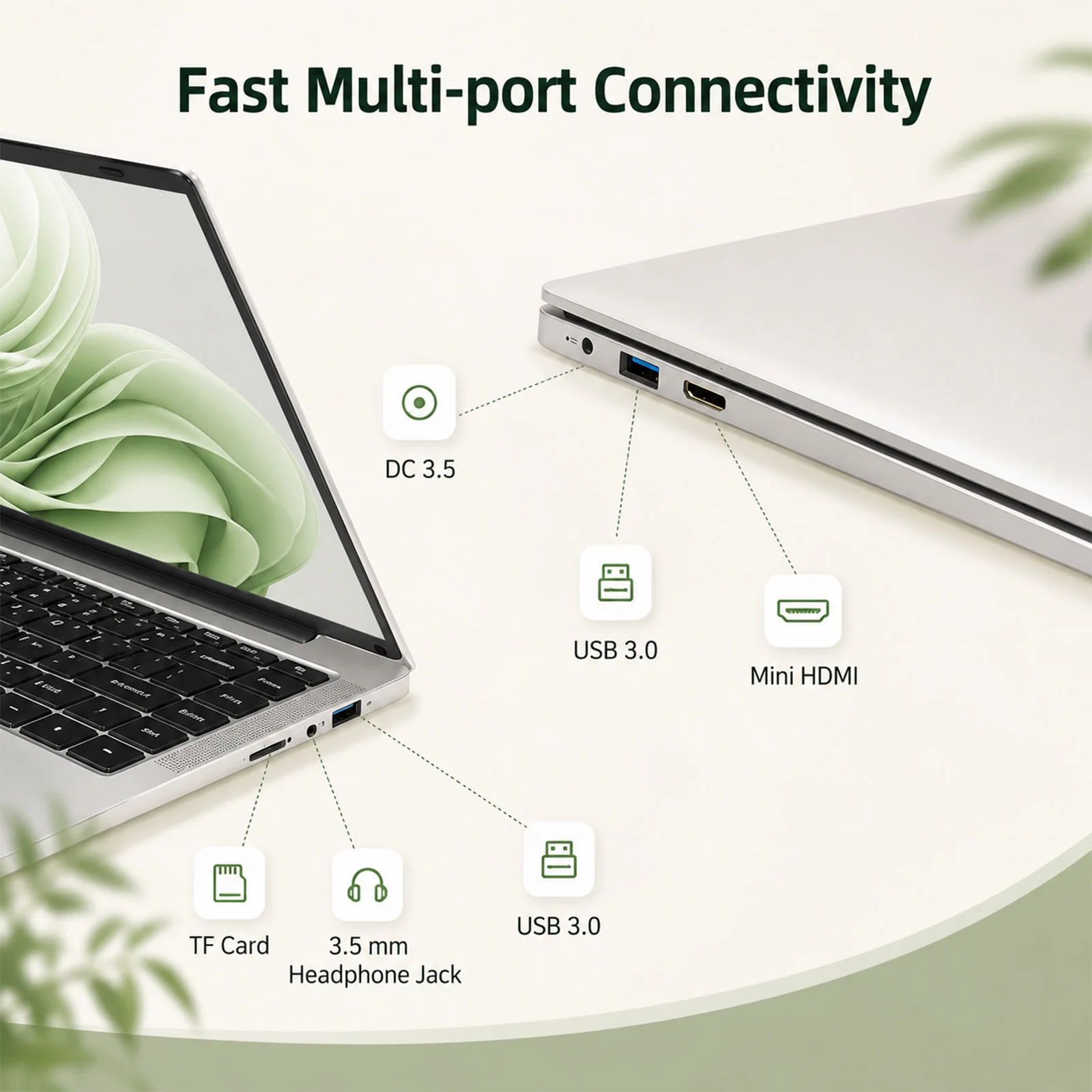 14.1 Inch Laptop Intel N3710 Quad Core 12GB RAM 256GB SSD Windows 10 Notebook Computer FHD 1080P IPS Display Portable Ultrabook 180° Open WiFi Bluetooth Mini HDMI USB 3.0 Grande batterie de 5000 mAh, longue durée de vie Student Office Business Laptop PC - immagine 4