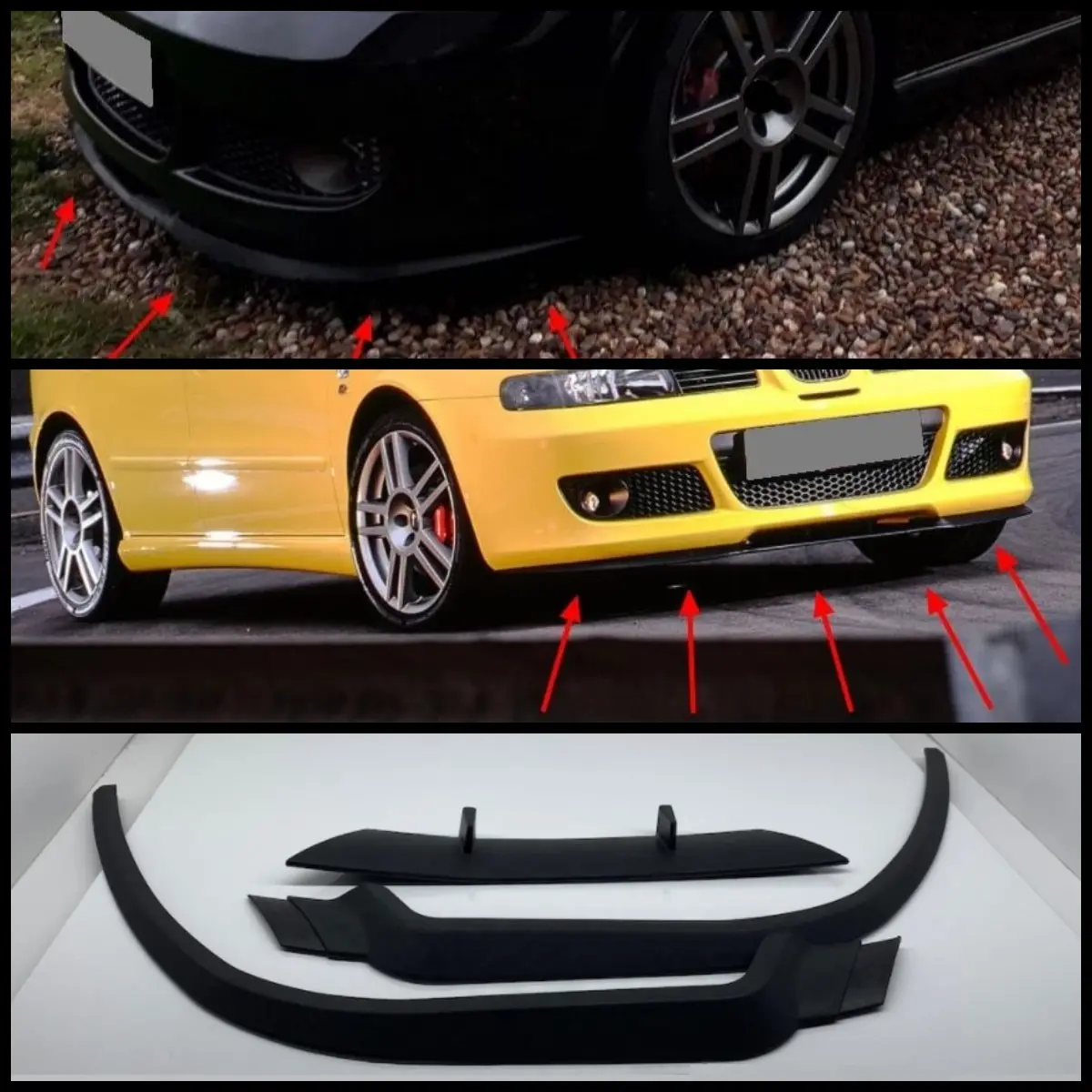 Per Seat Leon Mk1 Fr 1 M1 Cupra R Paraurti Anteriore Labbro Universale 3 Pezzi Diffusore Paraurti Nero Lip Spoiler Body Kit Tuning Protector