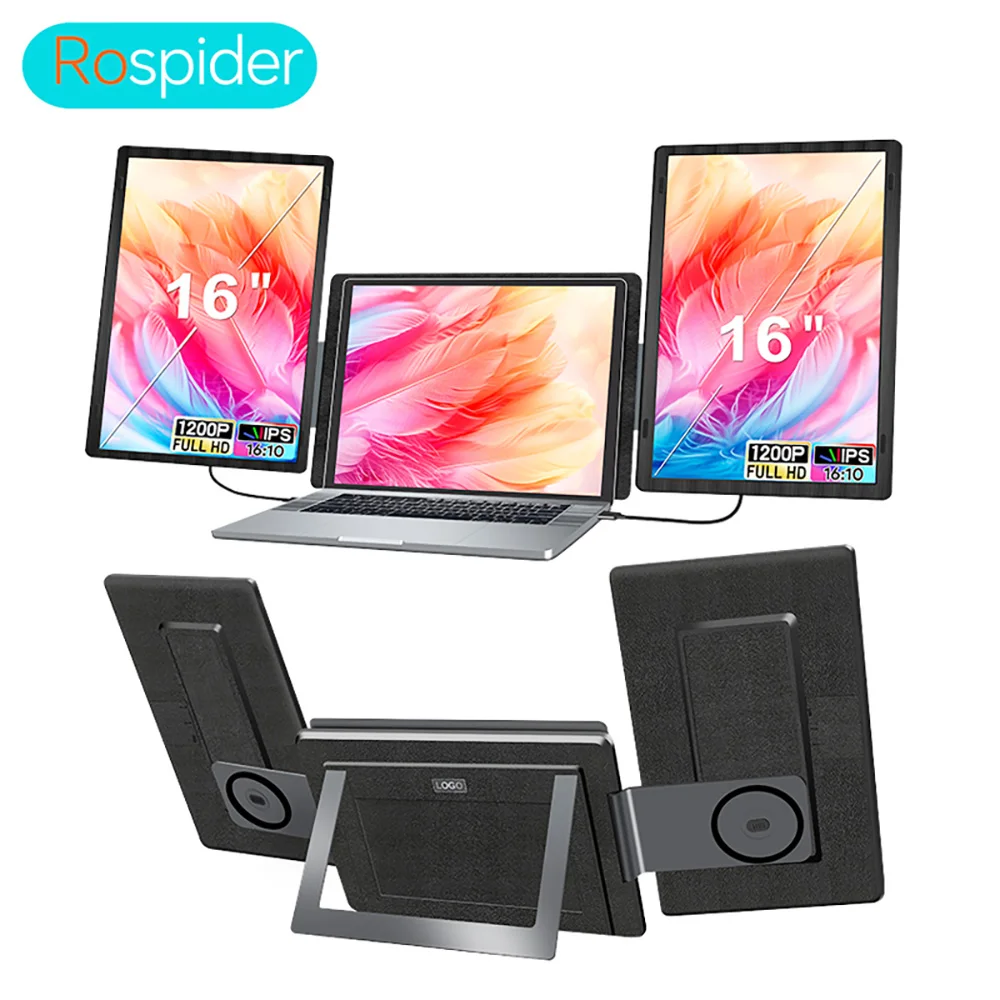 Rospider 15.6 16 אינץ 'מסך נייד כפול מחשב נייד מרחיב 1080P IPS מסך משולב FHD עבור MacBook Windows