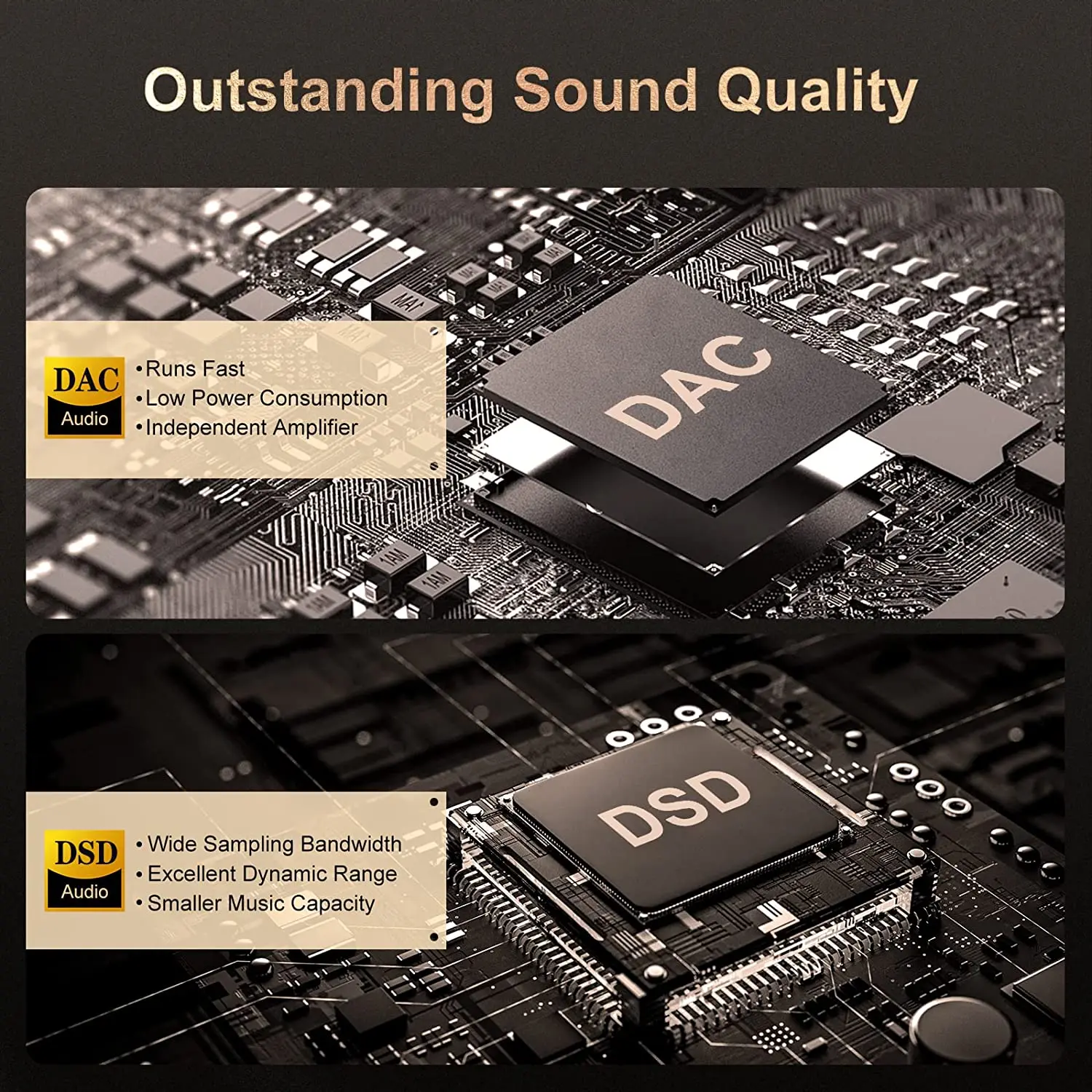 64GB HiFi MP3 player, high-resolution DAC with DSD high-resolution digital audio tape, supports expansion up to 256GB