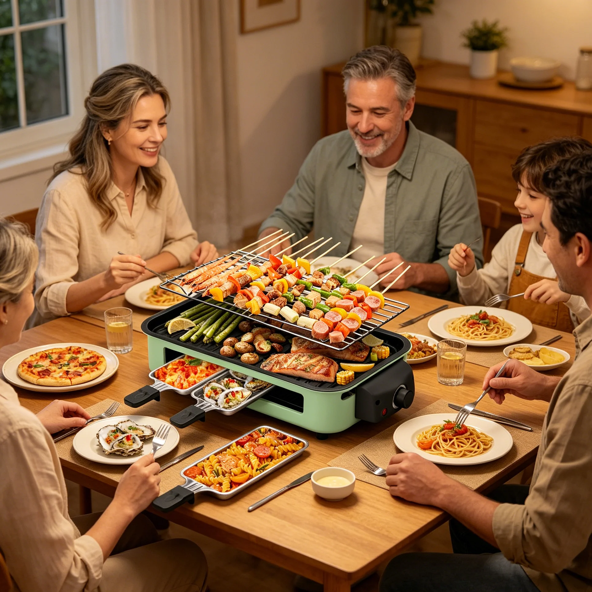 1700W 2-in-1 Smokeless Electric Indoor Grill, Removable Non-Stick Plates Adjustable Temp 120V US Plug for Home Party 3