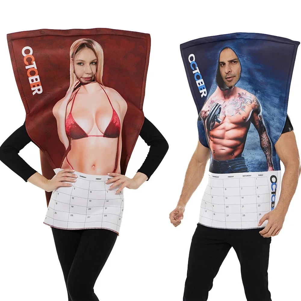 

2024 New Arrival Adult Sexy Calendar Costume Funny Sexy Lady Muscle Men Painting Halloween Costume