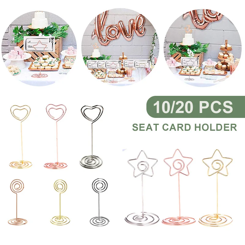 10/20 Pcs Round Heart Star Shape Photo Holder Stand Table Number Holder Place Card Paper Menu Clips for Wedding Party Decor