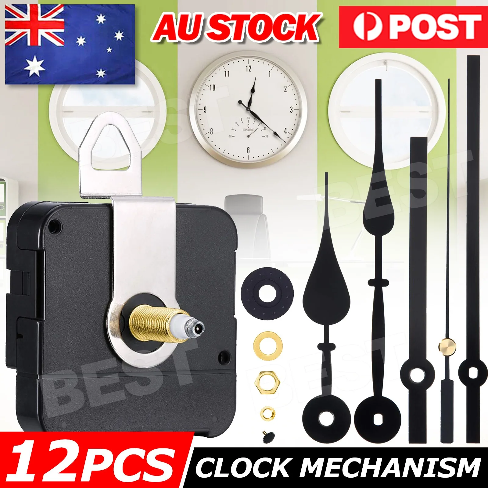 12pcs Wall Clock Quartz Movement Motor Mechanism Long Spindle Hands Repair Kit