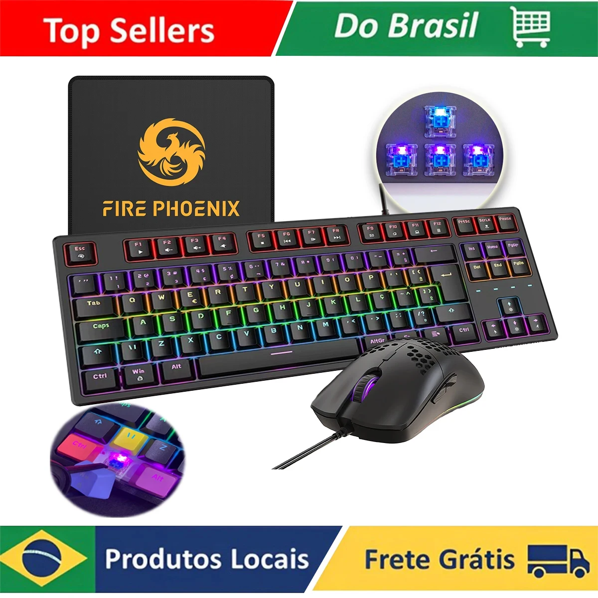 MechanicalMouseGamerKeyboardKit6400DpiWithWireAbnt2Portuguese