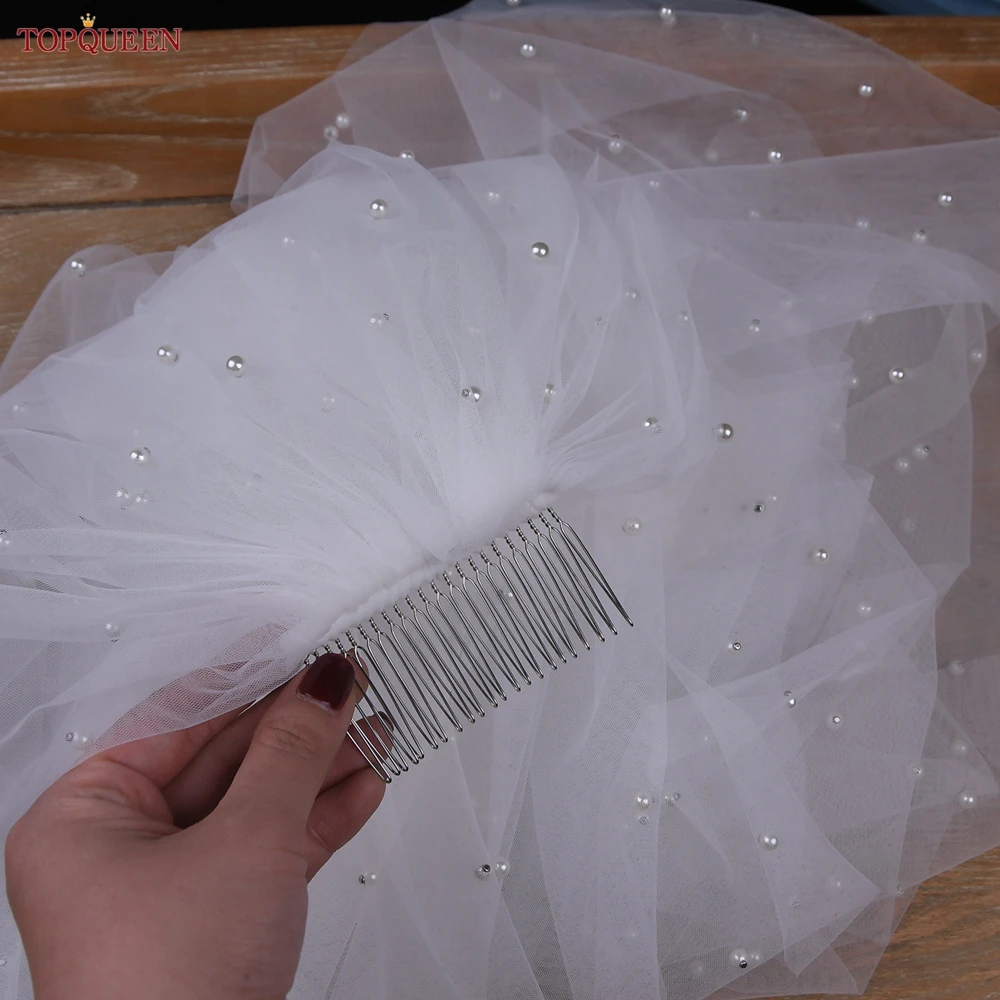 YouLaPan V05 Bridal Veil with Comb Ivory White Wedding Veil Pearls 1 Tier Wedding for Women Cathedral Bridal bridal veil