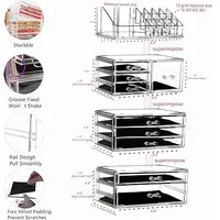 "4-pack clear stackable makeup organizers – 9-drawer vanity storage for jewelry & beauty products" 2