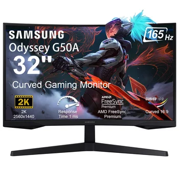 Samsung Odyssey G550A 32'' Gaming Monitor, QHD (2560 x 1440) 1Ms 165Hz Curved Monitor, AMD FreeSync Premium, Realistic HDR,Black 1