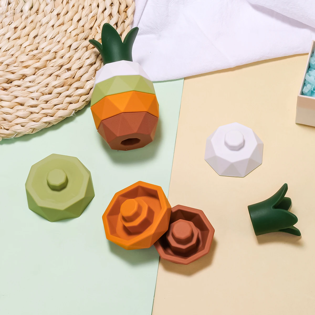 Cute and soft silicone layered fruit biting toy BPA free shape and color matching educational biting toy Christmas gift